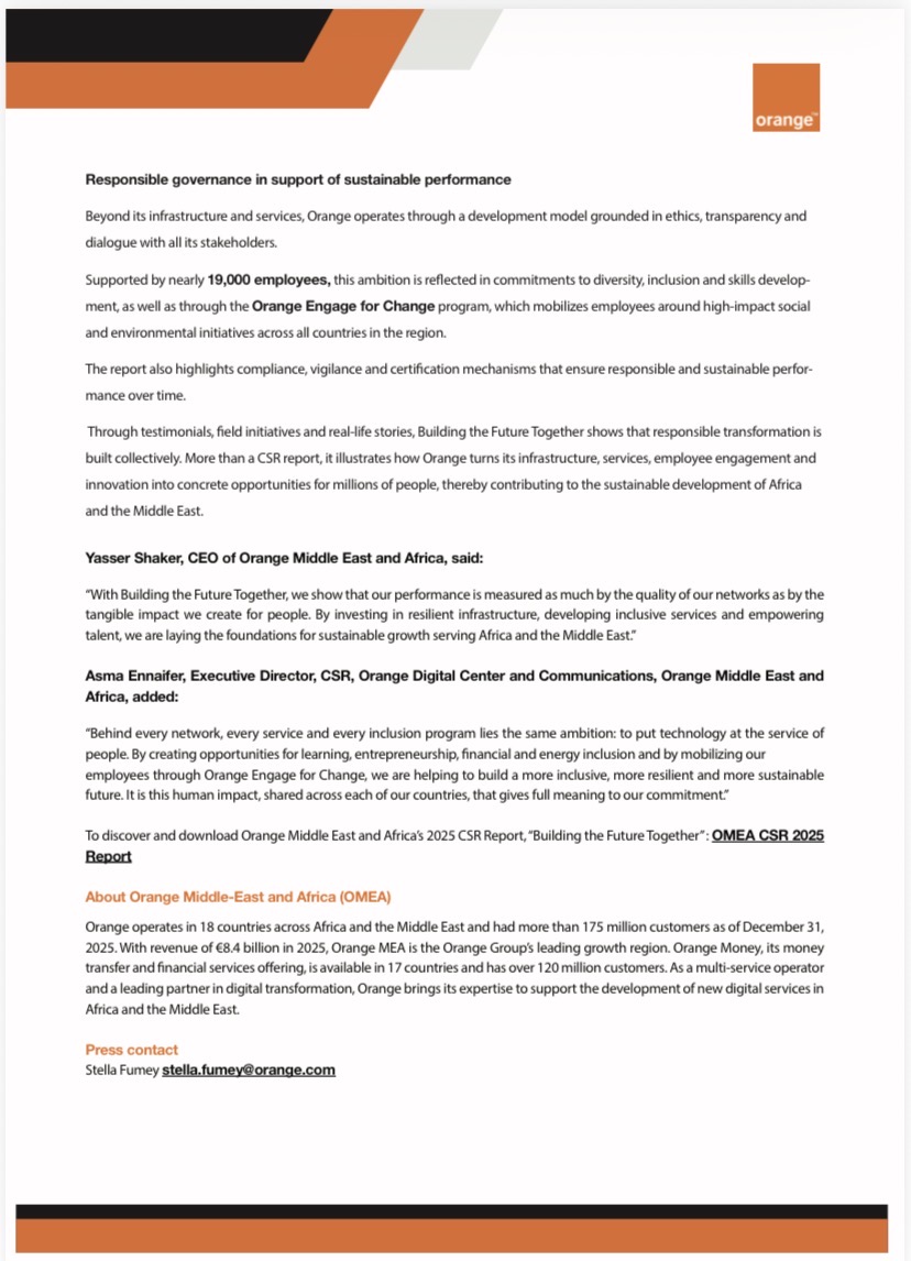 , Orange Middle East and Africa Unveils 2025 CSR Report on Inclusive Growth